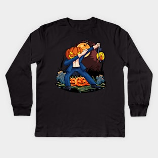 Scary Halloween Dabbing Pumpkin Kids Long Sleeve T-Shirt